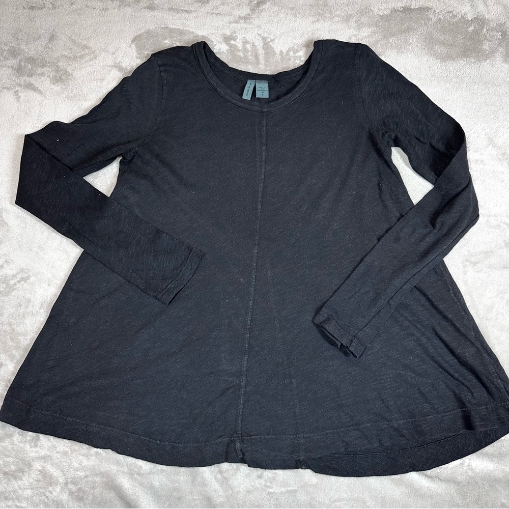 Anthropologie Left of Center A-Line Black Cotton Long Sleeve Top Sz S